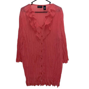 Maggie Barnes pink ruffle button up long cardigan size 1x or size 18/20w blouse